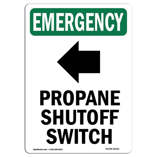 OSHA Emergency Sign, 5" Height, Propane Shutoff Switch, Portrait, EM-D-35-V-10531-10PK